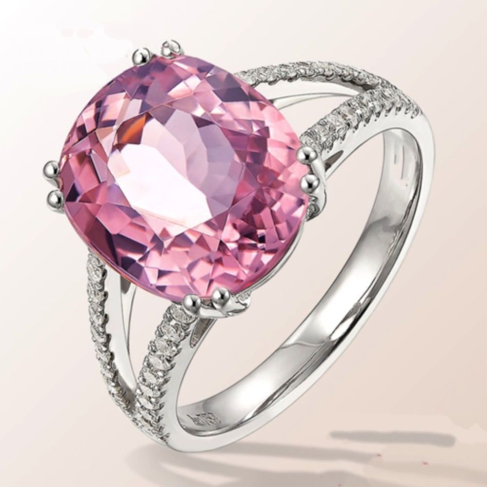 925 Silver 3CT Oval Cut Pink Tourmaline Ring‎ New